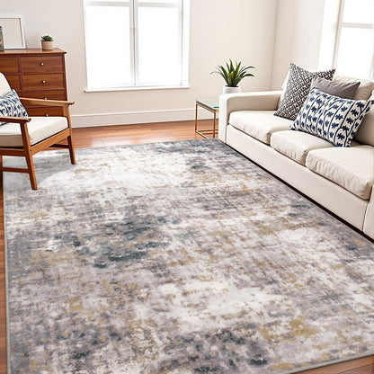 Modern Abstract 3x5 Rug, Non Slip Entryway Rug, Soft Machine Washable Rugs for Indoor Entry, Low Pile Stain Resistant Distressed Rug for Living Room, Bedroom, Dark Grey Blue