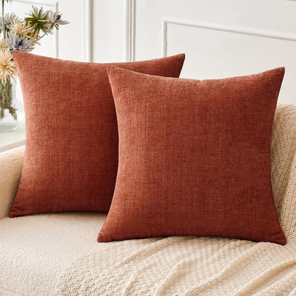 MIULEE Soft Chenille Fall Throw Pillow Covers Burnt Orange 18x18 Pack of 2