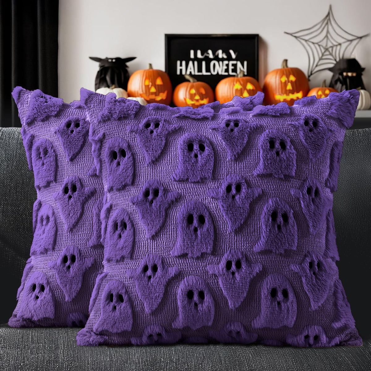 MIULEE White Halloween Pillow Covers Cute Ghost Decor Set of 2 18x18