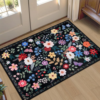 PLHXFR Area Rug Living Room: 5x7 Floral Washable Boho Carpet Dark Green