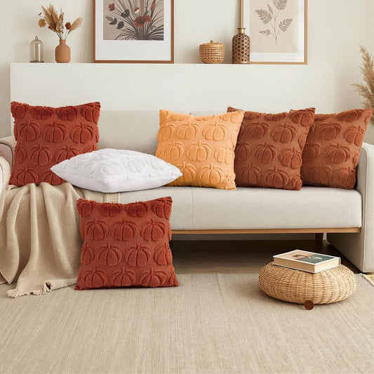 decorUhome Light Rust Pumpkin Faux Fur Throw Pillow Covers 18x18 Set of 2