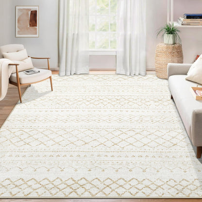 Area Rug for Living Room 6x9: Large Washable Boho Moroccan Rugs Geometric Neutral Rug, Non-Slip Foldable Morden Farmhouse Indoor Floor Carpet for Bedroom Dining Table Home(Brown Green,6'x9')