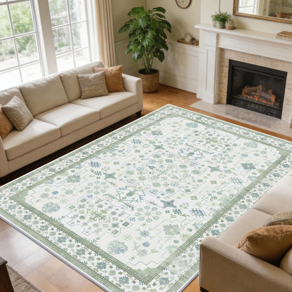 8x10 Washable Area Rugs for Living Room (Charcoal Blush Ivory)