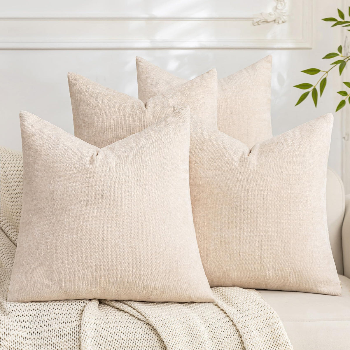 Set of 4 Soft Textured Throw Pillow Covers 18x18 Inch Cozy Decorative Farmhouse Cushion Cover Square Accent Pillow Cases for Bed Couch Sofa Living Room, Beige Taupe Brown