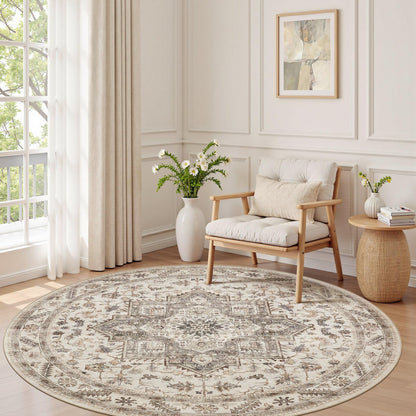 cotiled 5x7 Area Rug for Living Room, Washable, Traditional, Beige