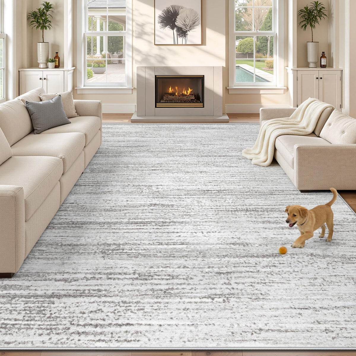 Area Rug 8x10 Living Room Rugs: Washable Modern Rug Large Non-Slip Soft Rugs Stain Resistant Printed Rug Indoor Carpet for Bedroom Kitchen Dining Room Nursery Playroom Home(Beige, 8'x10')