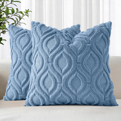 decorUhome Faux Fur Plush Soft Beige Throw Pillow Covers 18x18 Set of 2