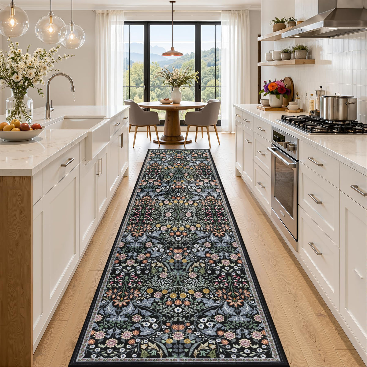 PLHXFR Area Rug Living Room: 5x7 Floral Washable Boho Carpet Dark Green