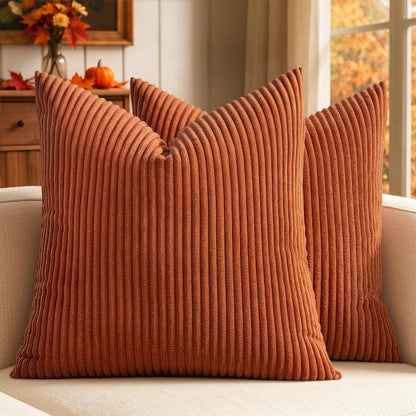 MIULEE Fall Decorative Corduroy Throw Pillow Covers Set of 2 18x18 Orange