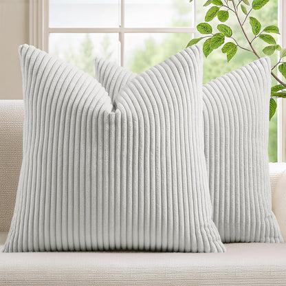 Mecatny Corduroy Fall Throw Pillow Covers 18x18 Set of 2 Olive Green