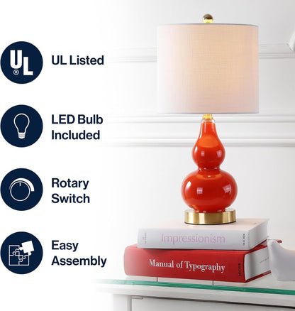 JONATHAN Y Anya Gourd Glass Table Lamp 20.5", Sunset Orange