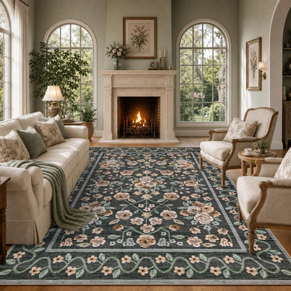 Garvee Beige Floral 5x7 Area Rug for Bedroom Living Room