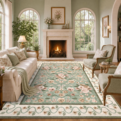 Garvee Beige Floral 5x7 Area Rug for Bedroom Living Room