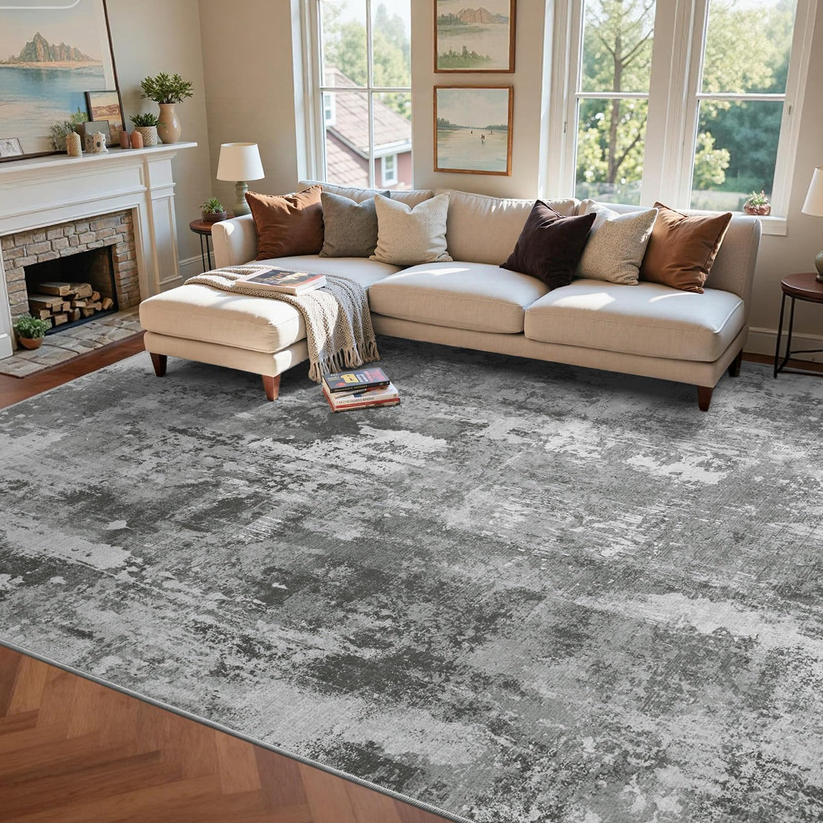 6x9 Ft Abstract Washable Area Rugs for Living Room Blue