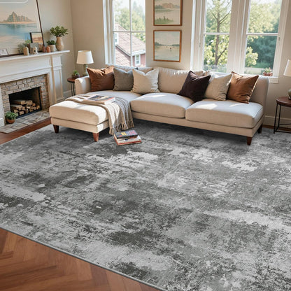 6x9 Ft Abstract Washable Area Rugs for Living Room Blue