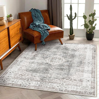 CHAMPLANT 6'x9' Washable Vintage Area Rug Boho Chic Medallion Distressed Design Non-Shedding Easy Care Ideal for High Traffic Areas in Living Room Bedroom Kitchen Office Large Carpet