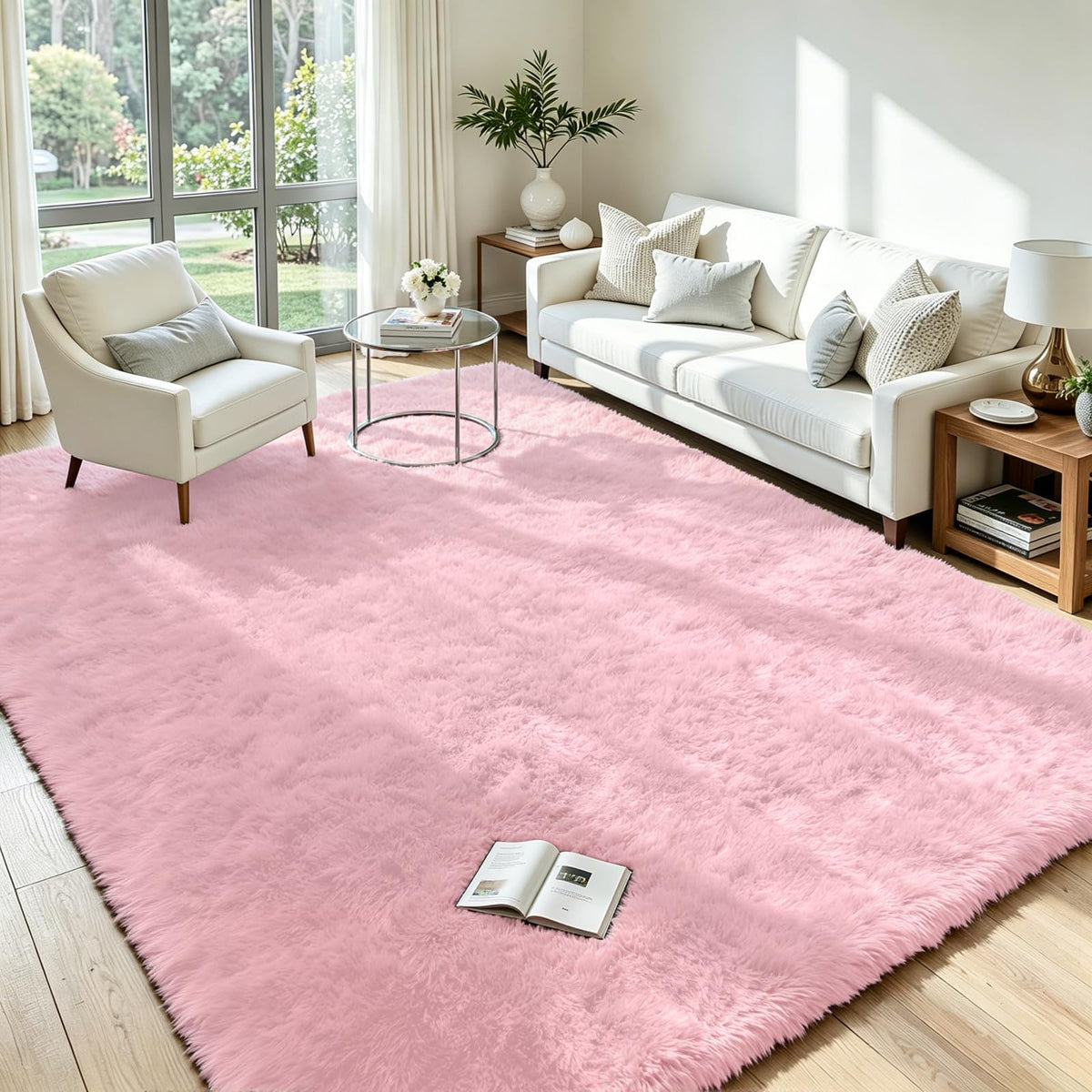 8x10 Fluffy Area Rug for Living Room: Non-Slip Grey Camel Bedroom Carpet