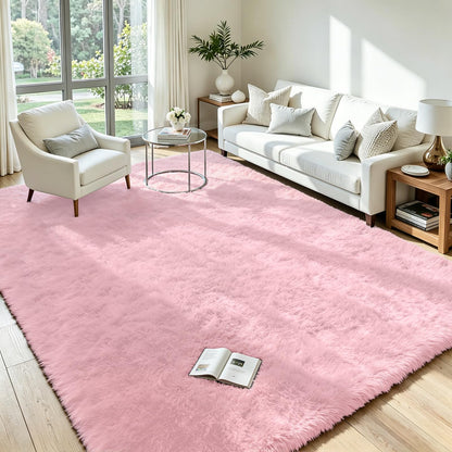 8x10 Fluffy Area Rug for Living Room: Non-Slip Grey Camel Bedroom Carpet