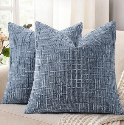 decorUhome Textured Chenille Throw Pillow Covers 18x18 Set of 2 Cream White