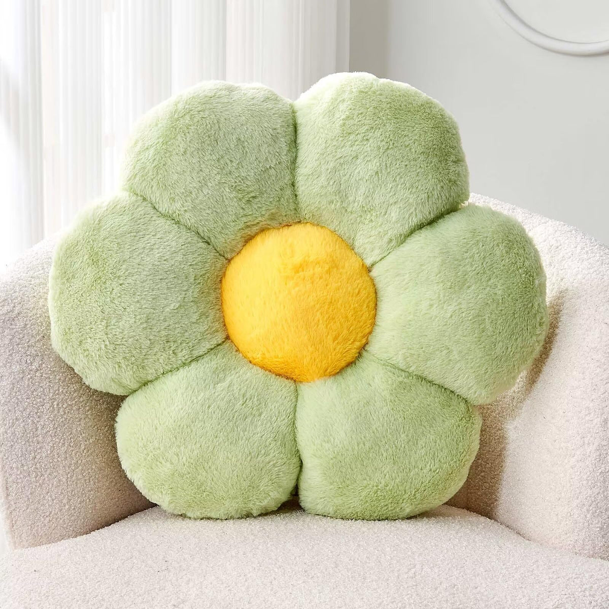 Kcvvcr Pink Flower Pillow, Cute Decorative Flower Shaped Throw Pillow with Faux Rabbit Fur, 14.9" Soft Flower Plush Throw Pillow Floor Pillows Room Décor for Bedroom Living Room