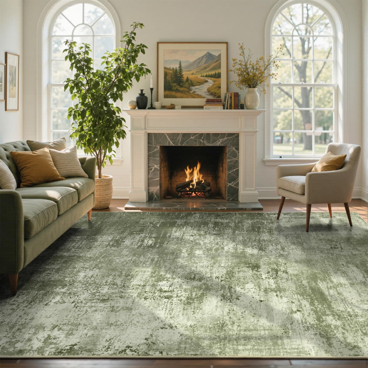 6x9 Ft Abstract Washable Area Rugs for Living Room Blue
