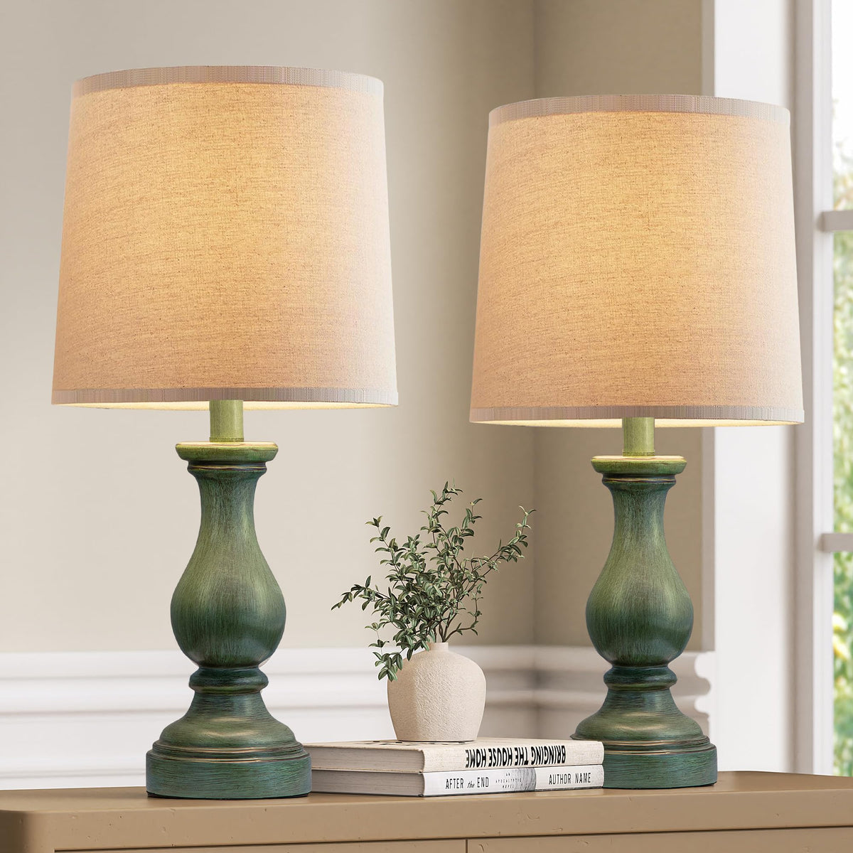 Seealle 22" Farmhouse Table Lamp, Rustic Bedside Lamp for Bedroom