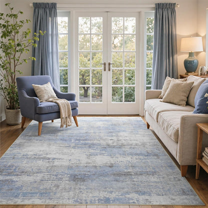 6x9 Ft Abstract Washable Area Rugs for Living Room Blue