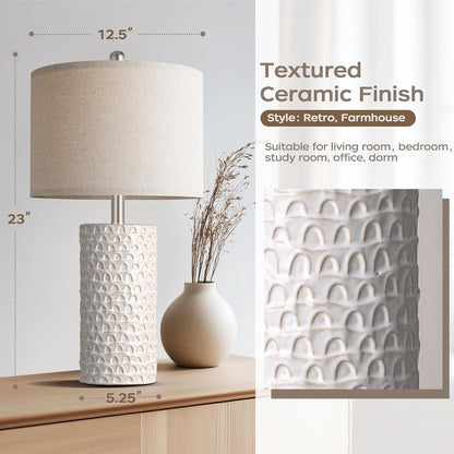PARTPHONER 23" Modern Ceramic Table Lamp Set of 2, Table Lamps for Living Room, Rustic Farmhouse Bedside Lamps Nightstand lamp for Bedroom, White Desk Lamp for End Table Home Decor Beige
