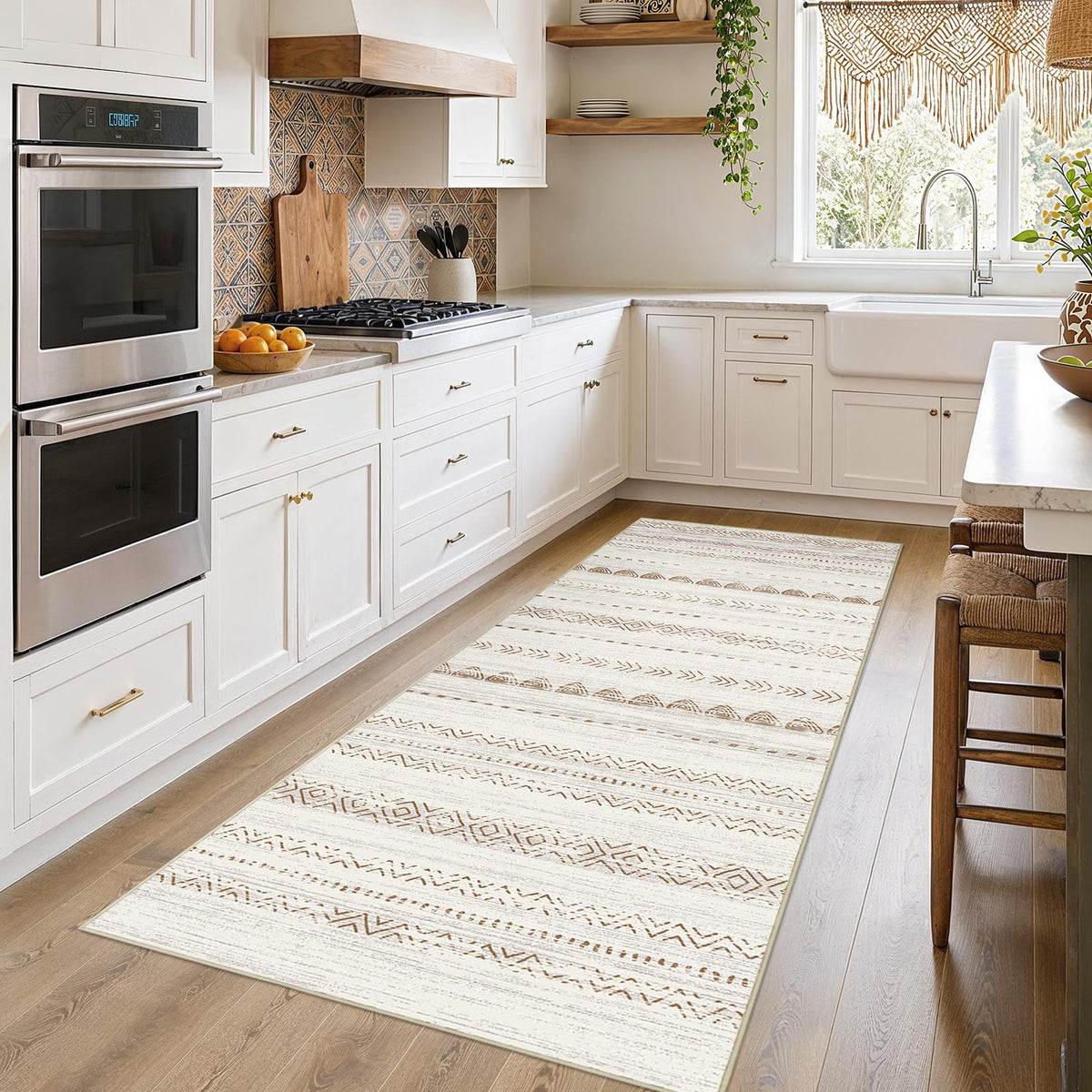Nakagishi Boho 5x7 Area Rug Living Room Rugs Machine Washable Beige/Brown