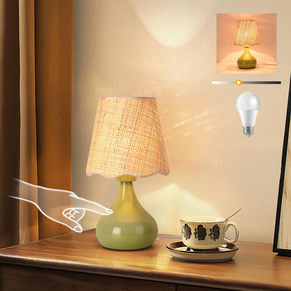 Ziqqeelam Brown Small Bedside Table Lamp for Bedroom, Farmhouse Bedroom Lamps for Nightstand, Rattan Lamp Shade Table Lamps for Small Spaces for Kitchen Counter, Home Office, Living Room, Kids Dorm