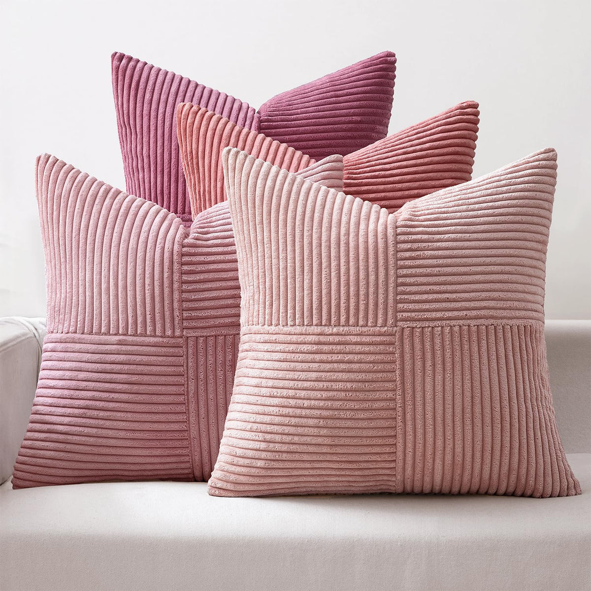 MIULEE Fall Teal Orange Decorative Throw Pillow Covers 18x18 Inch Set of 4 Boho Corduroy Striped Cushion Cases Modern Farmhouse Patchwork Pillow Cases for Couch Sofa Bedroom Home Decor