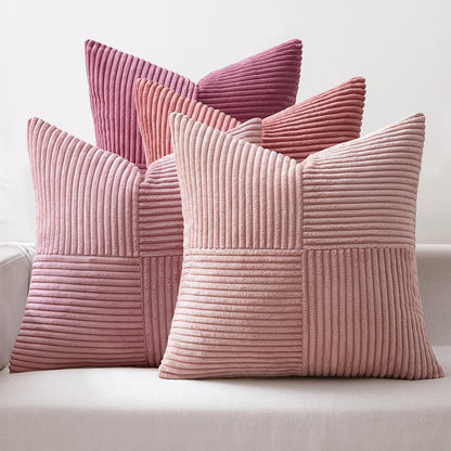 MIULEE Fall Teal Orange Decorative Throw Pillow Covers 18x18 Inch Set of 4 Boho Corduroy Striped Cushion Cases Modern Farmhouse Patchwork Pillow Cases for Couch Sofa Bedroom Home Decor