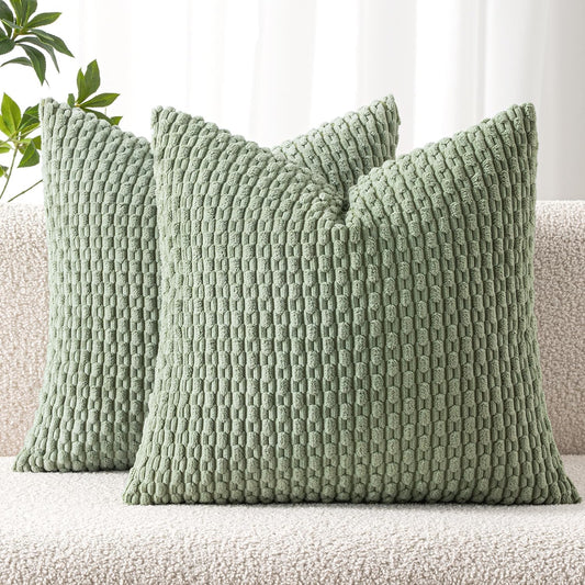 MIULEE Decorative Throw Pillow Covers 18x18 Sage Green Textured Corduroy
