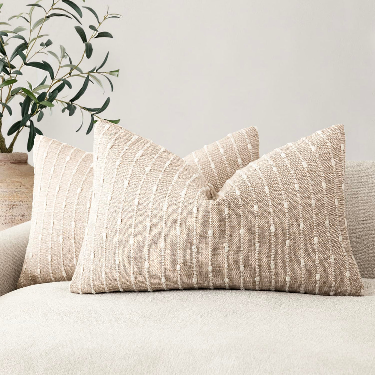 Foindtower Decorative Striped Boucle Throw Pillow Cover 18x18 Natural Beige