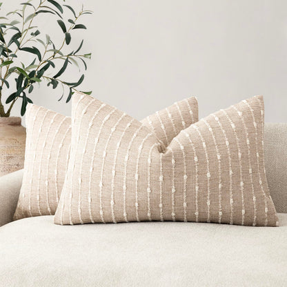 Foindtower Decorative Striped Boucle Throw Pillow Cover 18x18 Natural Beige