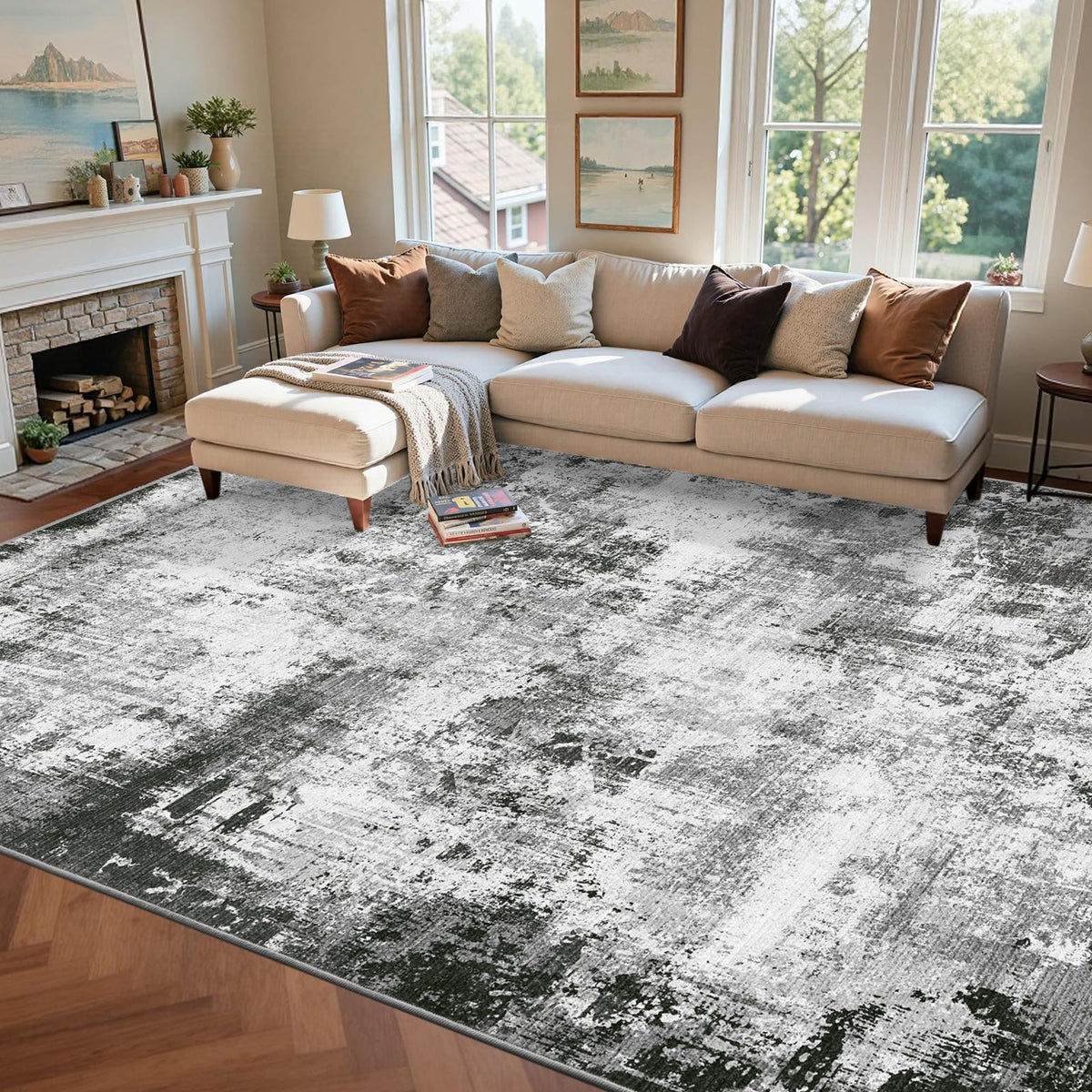 6x9 Ft Abstract Washable Area Rugs for Living Room Blue