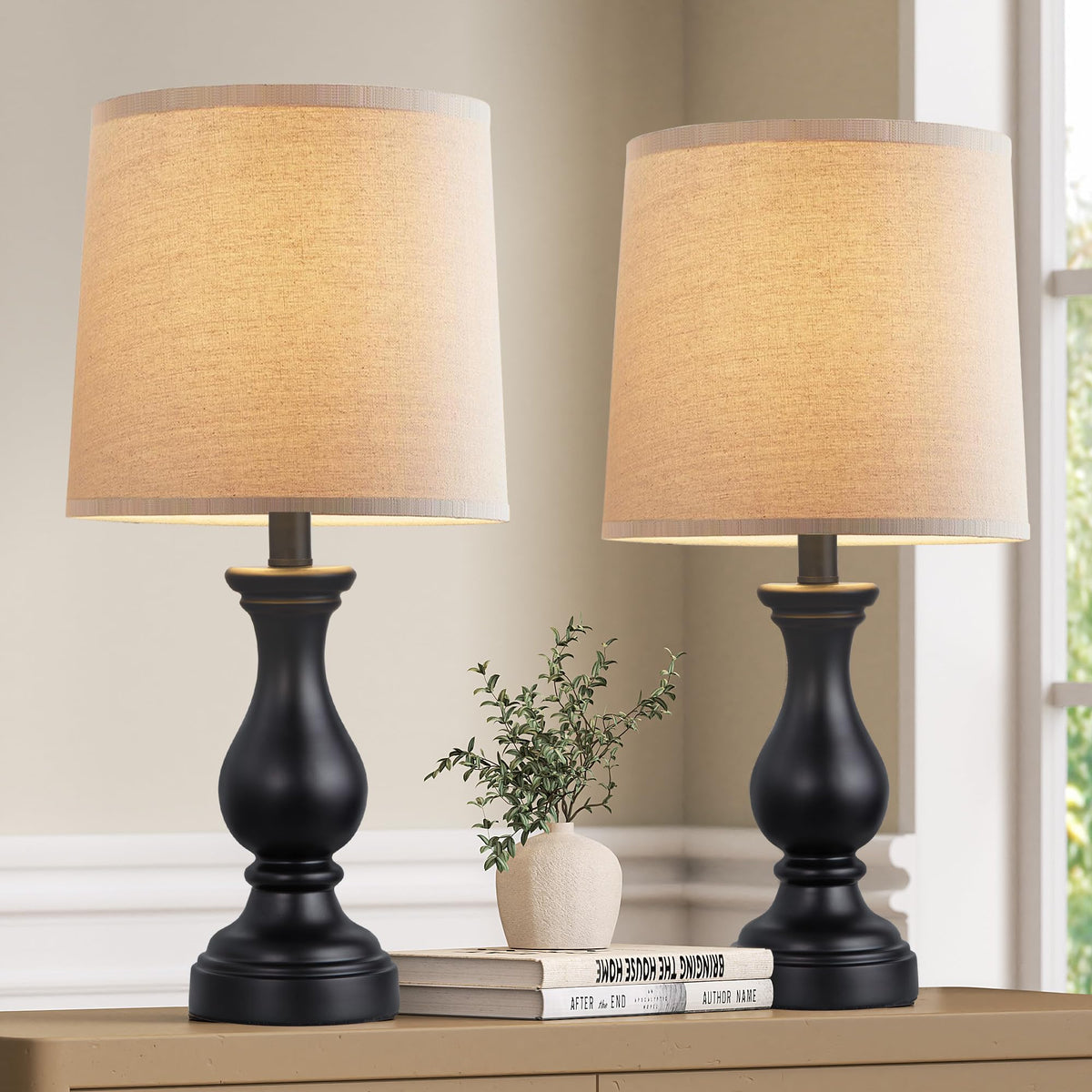 Seealle 22" Farmhouse Table Lamp, Rustic Bedside Lamp for Bedroom