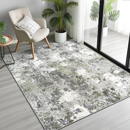 Modern Abstract 3x5 Rug, Non Slip Entryway Rug, Soft Machine Washable Rugs for Indoor Entry, Low Pile Stain Resistant Distressed Rug for Living Room, Bedroom, Dark Grey Blue