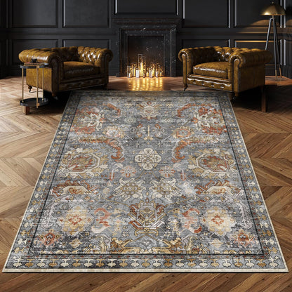 RUGSURE Washable Area Rugs - Perfect for Living Room, Bedroom, Kids Room, Nursery - Stain & Water Resistant Non-Slip, Pet & Child Friendly, Vintage Tribal Area Rugs (Green, 5' x 7')