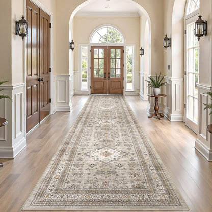 cotiled 5x7 Area Rug for Living Room, Washable, Traditional, Beige
