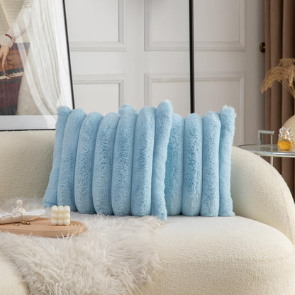 Neelvin Pink Faux Fur Cozy Soft Striped Decorative Throw Pillow Covers 18x18 inch Set of 2,Velvet Pillowcase Cushion Case for Sofa Couch
