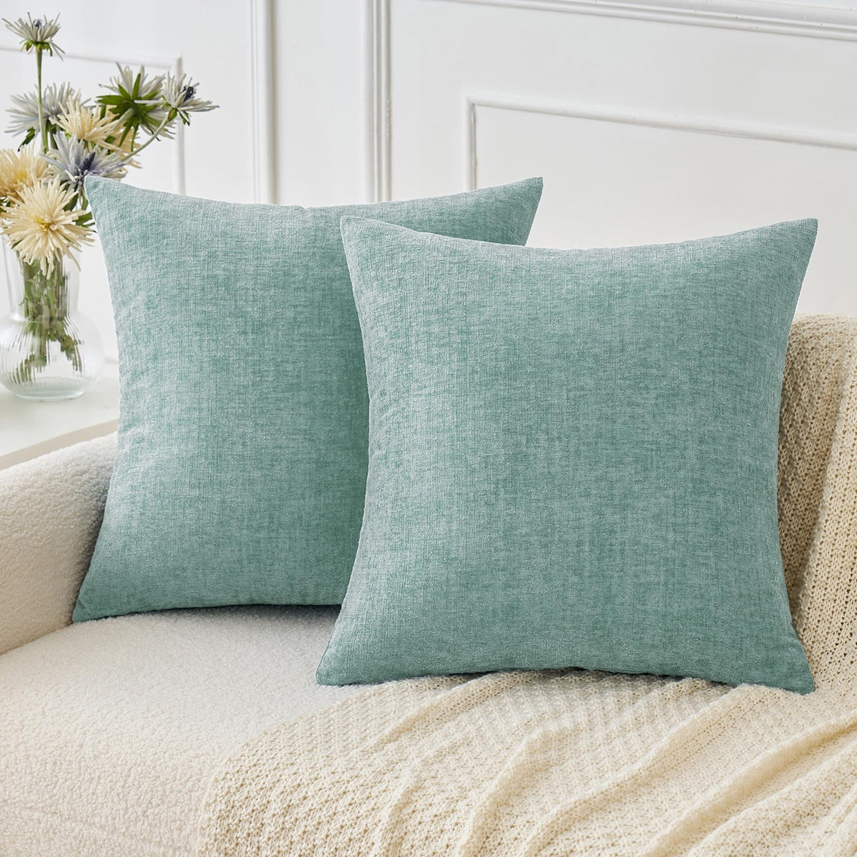 MIULEE Soft Chenille Fall Throw Pillow Covers Burnt Orange 18x18 Pack of 2