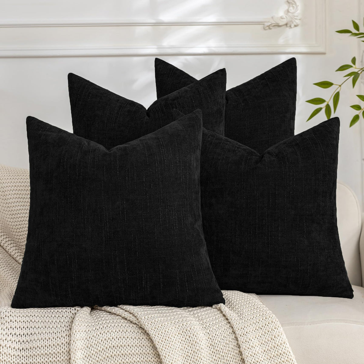 Set of 4 Soft Textured Throw Pillow Covers 18x18 Inch Cozy Decorative Farmhouse Cushion Cover Square Accent Pillow Cases for Bed Couch Sofa Living Room, Beige Taupe Brown