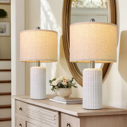 PoKat 20.75" Small Modern Ceramic Table Lamps Set of 2 for Bedroom, White
