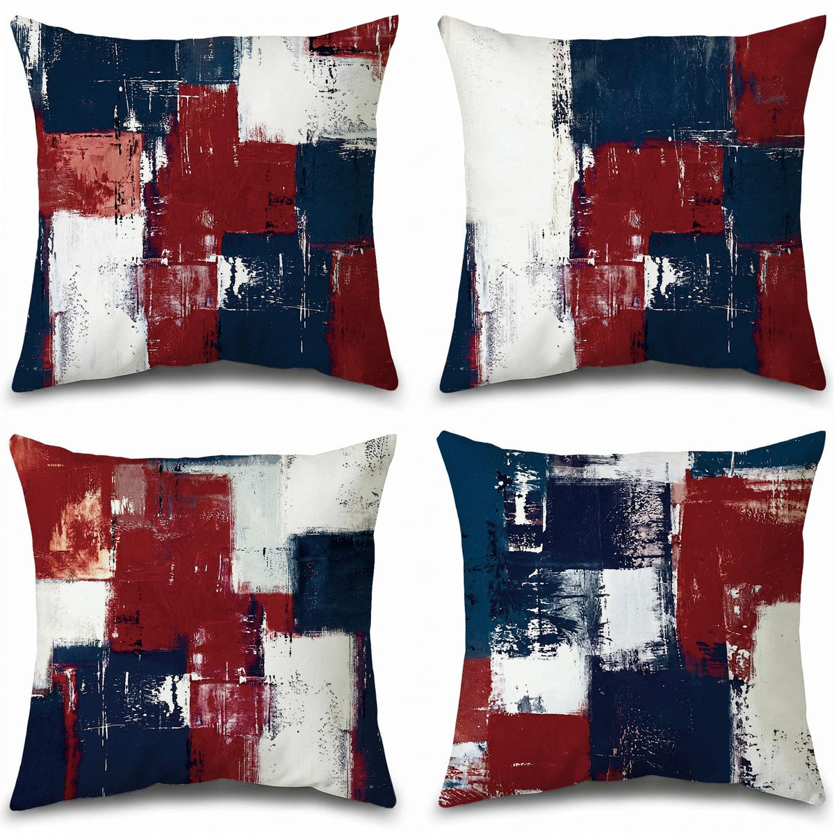 Set of 4 Blue and Grey Abstract Art Artwork Pillow Cover 18 x 18 Inch, Gallery Modern Decorative Throw Pillows Cushion Cover for Bedroom Sofa Living Room