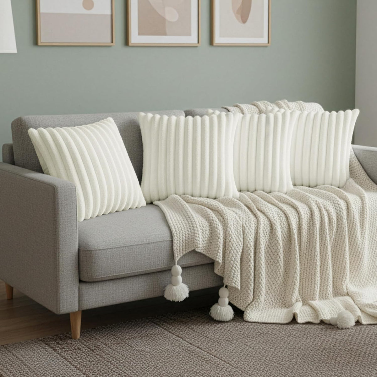 Cream White Throw Pillow Covers 18 x 18 set of 4, Cute Boho Throw Pillow Cover for Couch/Bed, Decorative Pillows Covers for Sofa/Bed, Accent Pillow Covers for Living Room, Rustic/Home/Room Decor
