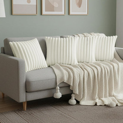 Cream White Throw Pillow Covers 18 x 18 set of 4, Cute Boho Throw Pillow Cover for Couch/Bed, Decorative Pillows Covers for Sofa/Bed, Accent Pillow Covers for Living Room, Rustic/Home/Room Decor