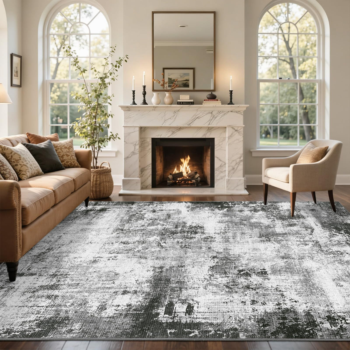 6x9 Ft Abstract Washable Area Rugs for Living Room Blue