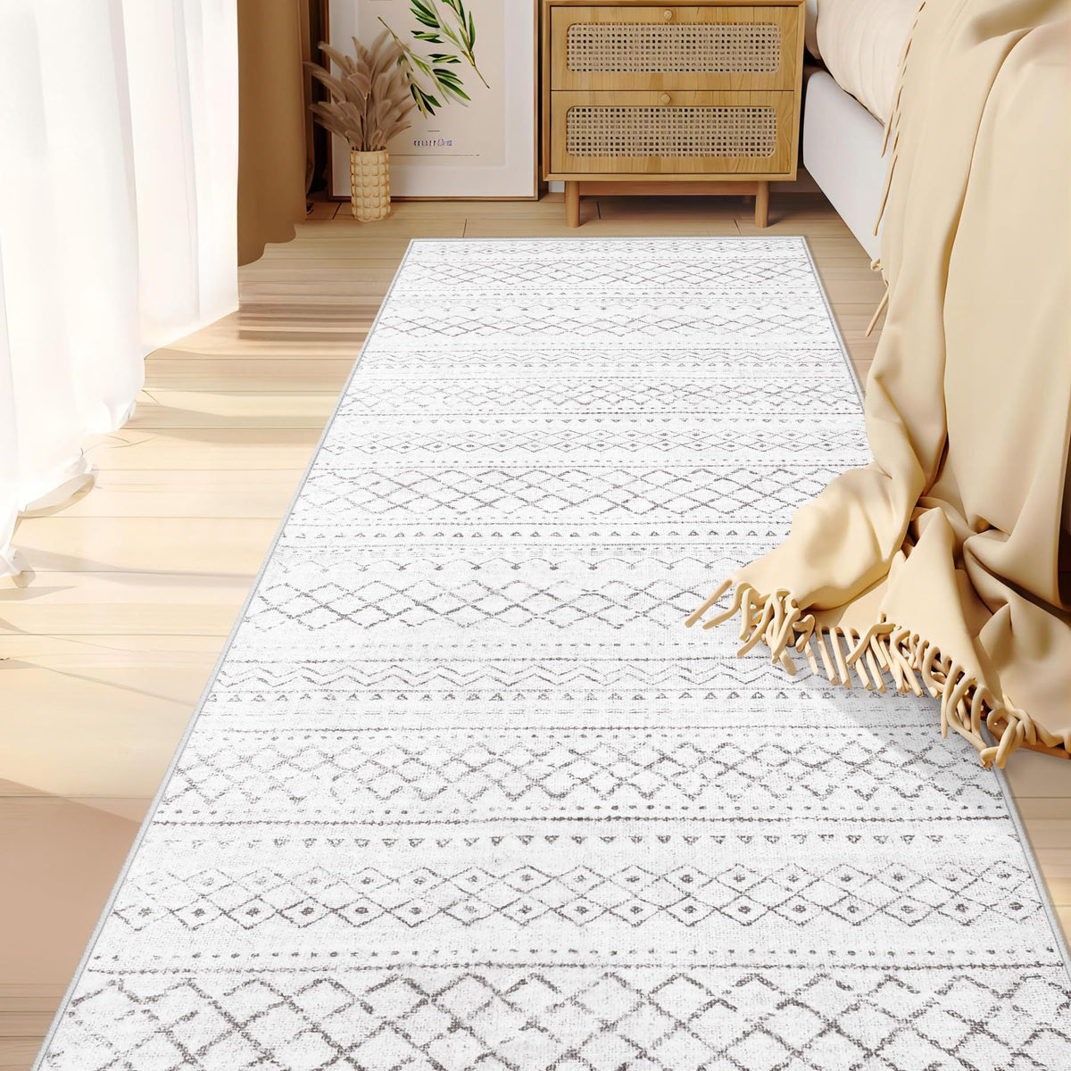 Area Rug for Living Room 6x9: Large Washable Boho Moroccan Rugs Geometric Neutral Rug, Non-Slip Foldable Morden Farmhouse Indoor Floor Carpet for Bedroom Dining Table Home(Brown Green,6'x9')