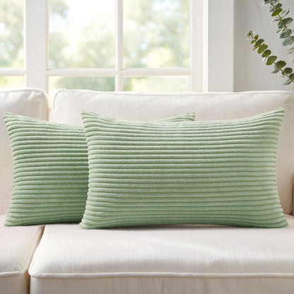 Mecatny Corduroy Fall Throw Pillow Covers 18x18 Set of 2 Olive Green